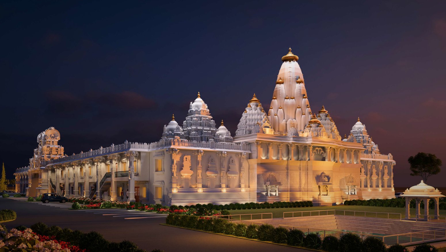 Panoramic night view of the entire temple complex